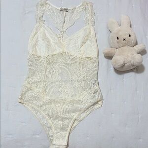 Free People Lace Bodysuit in Cream